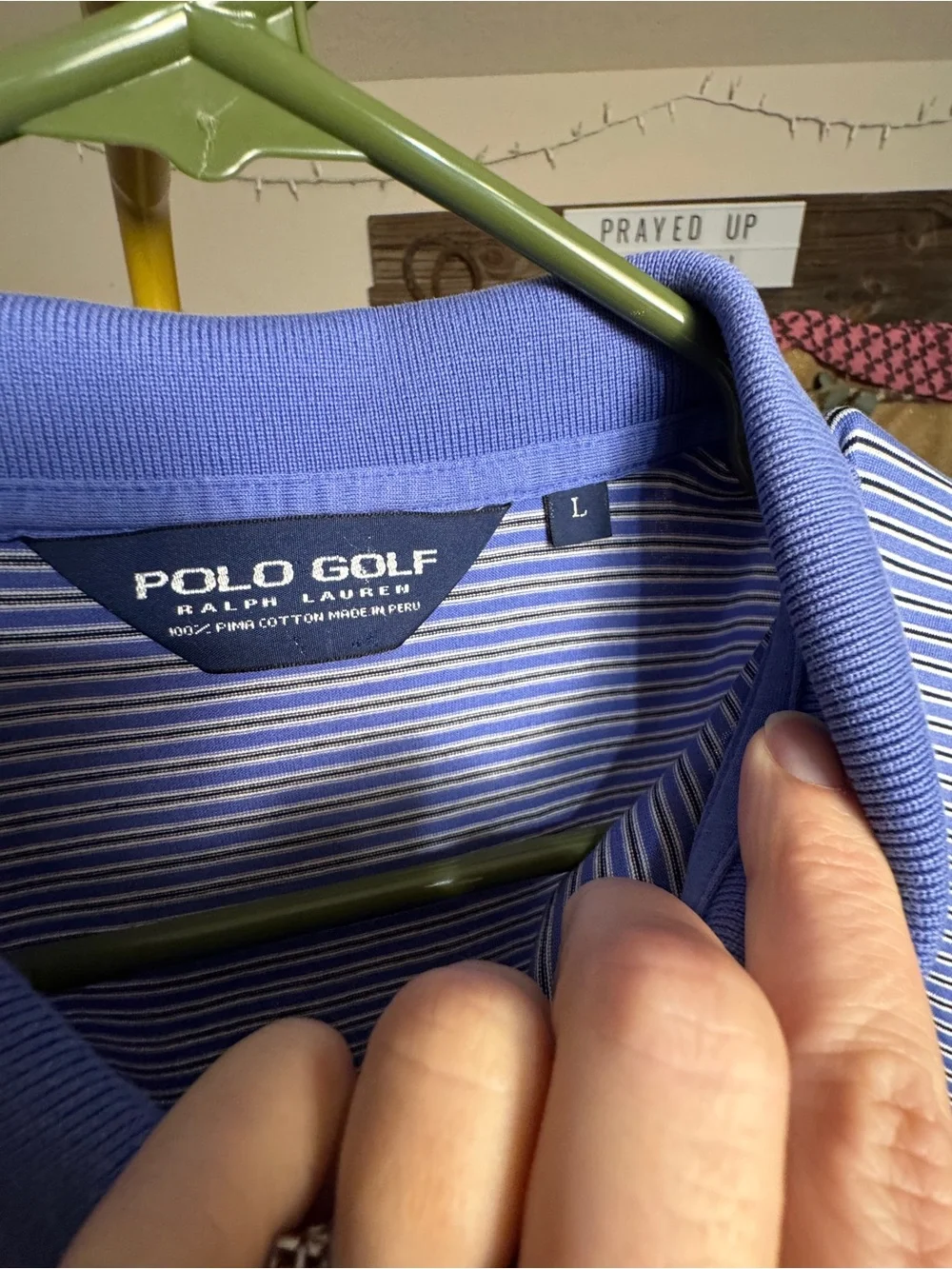 Ralph Lauren Light Blue Striped Polo with Solid Blue Collar